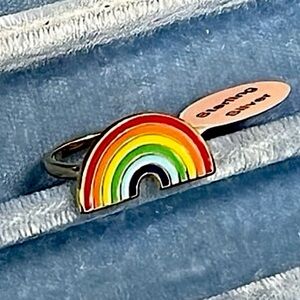 Boho Sterling Silver Gold Clad Rainbow Ring size 5
